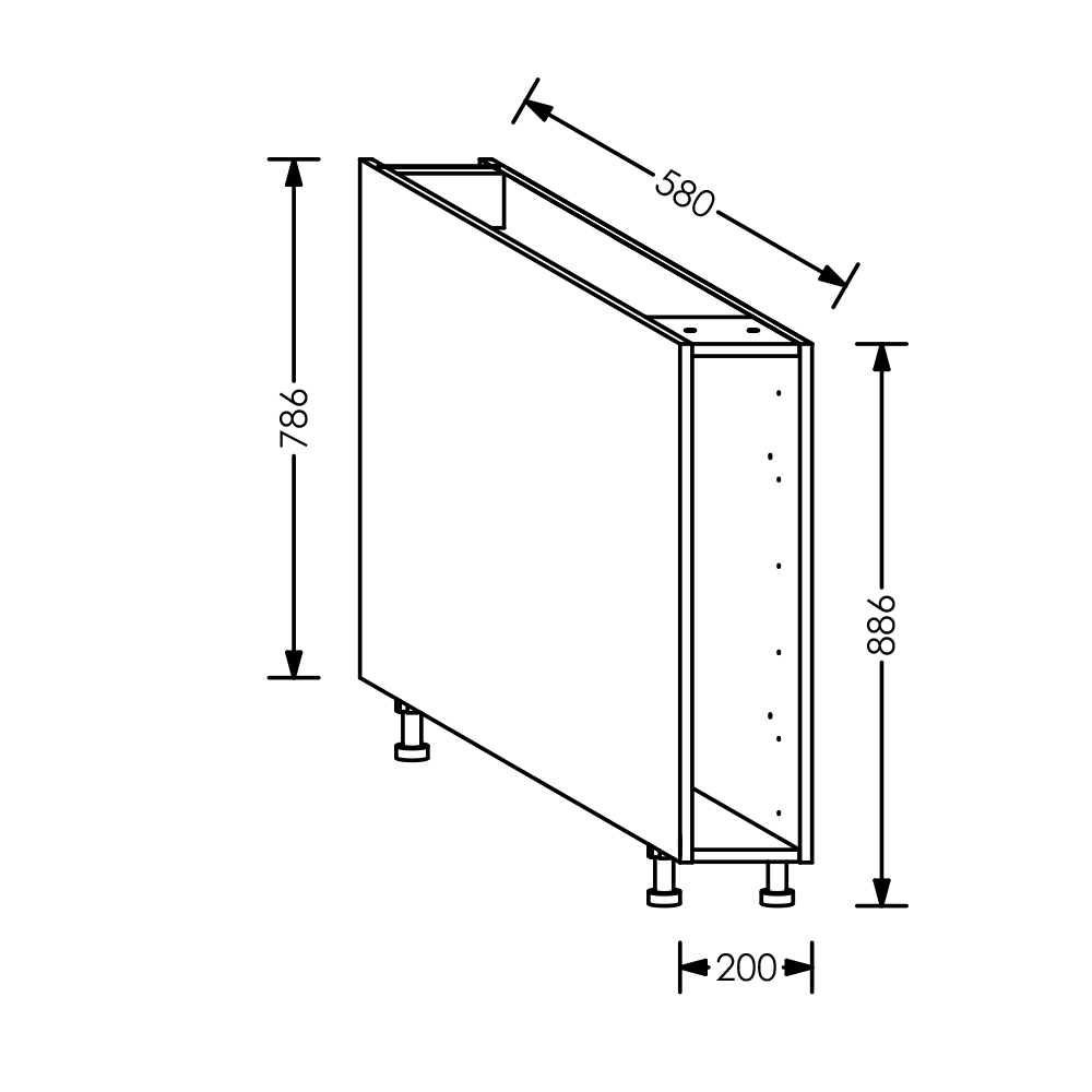 BLM Gola Kitchen Base Cabinet 200 mm white(Pull Out)