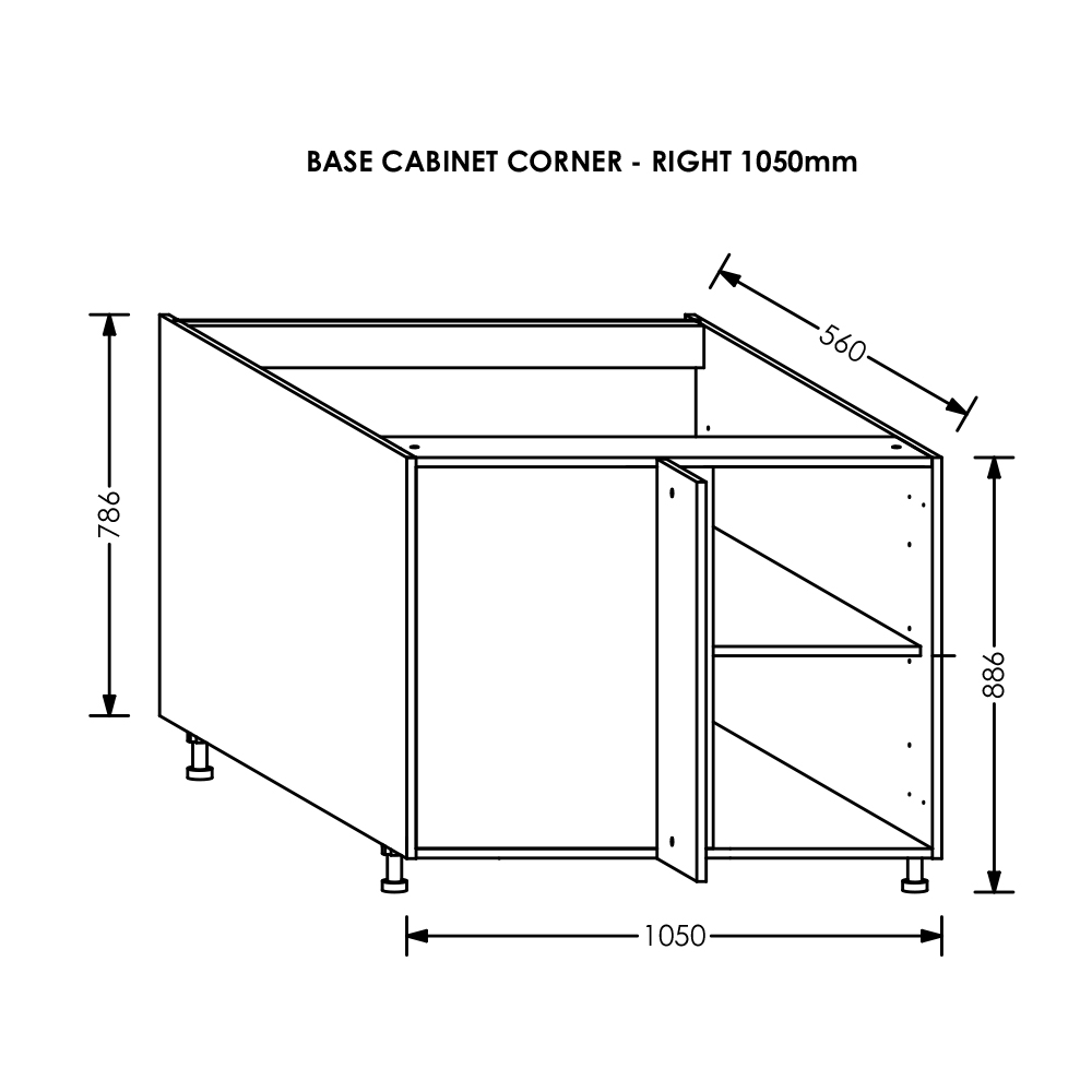 BLM Gola Kitchen Base Corner Cabinet RH 1050 mm White