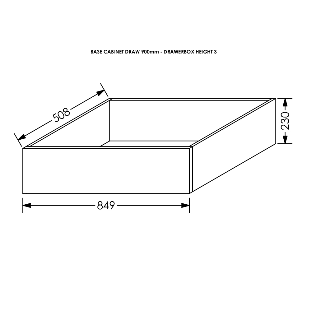 BLM Kitchen Drawer Box Height 3 for Base Cab 900 mm White