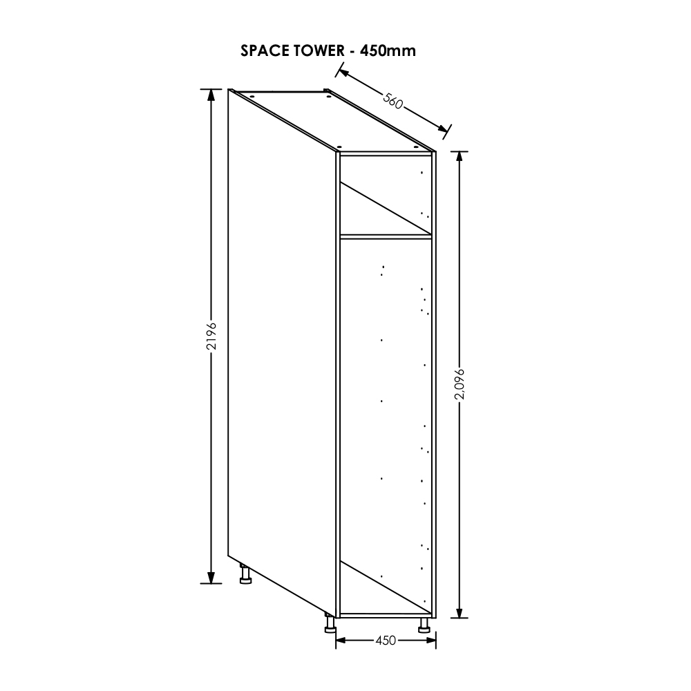 BLM Gola Kitchen Tall Drawer Cabinet 450 mm White