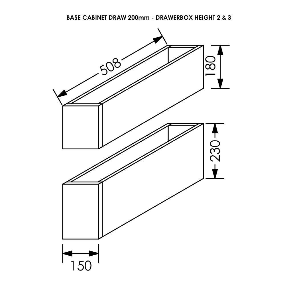 BLM Kitchen Tandem Draw Box Height 2/3 for Base Cab 200 mm White