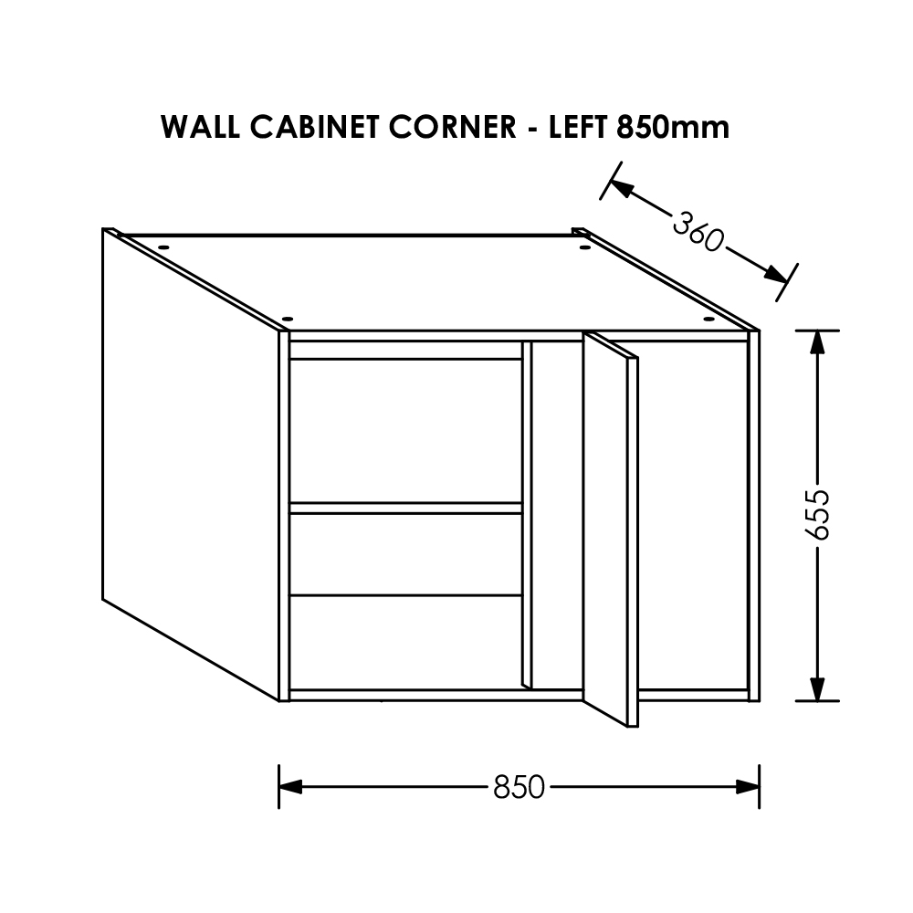 BLM Gola Kitchen Wall Corner Cabinet LH 850 mm White - T5