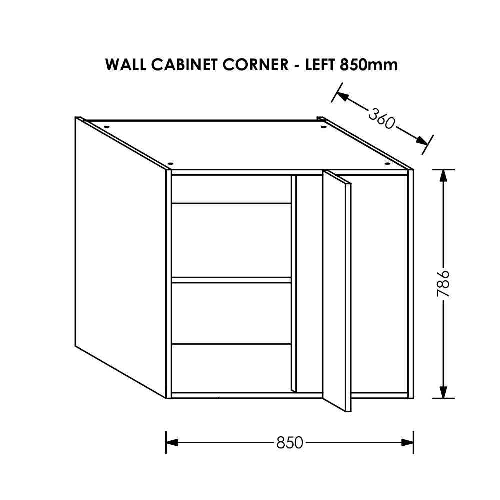 BLM Kitchen Wall Corner Cabinet LH 850 mm White