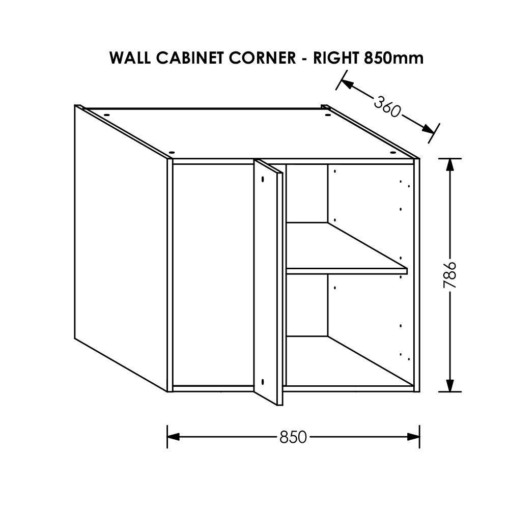 BLM Gola Kitchen Wall Corner Cabinet RH 850 mm White